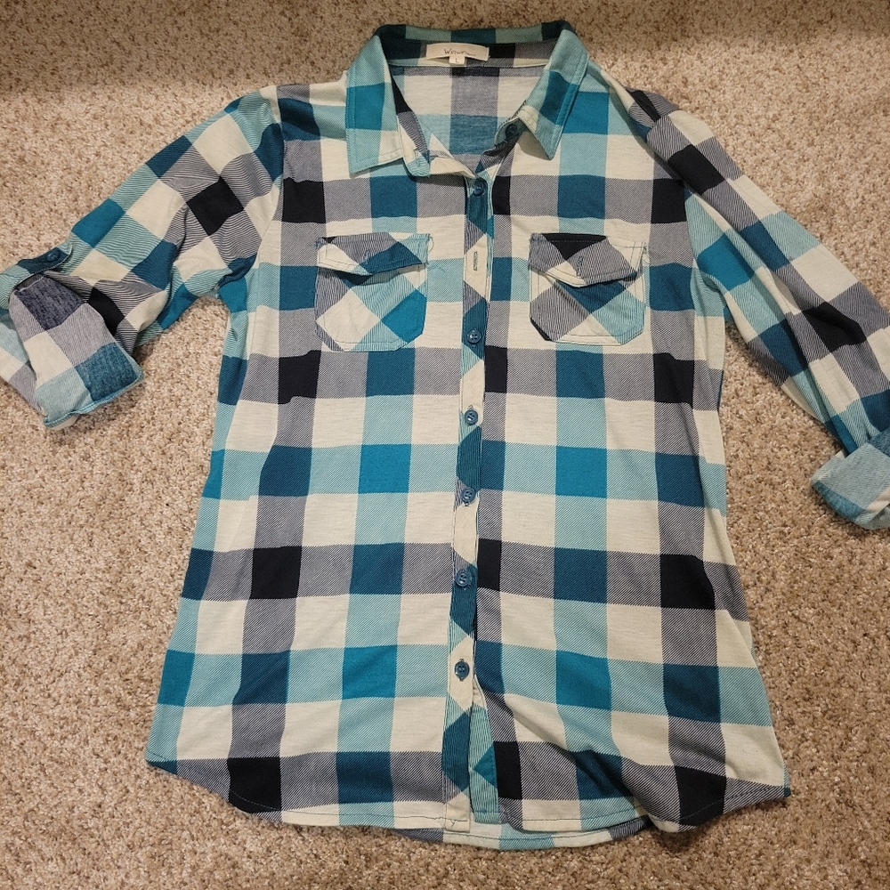 Blue and White Checkered women's Shirt